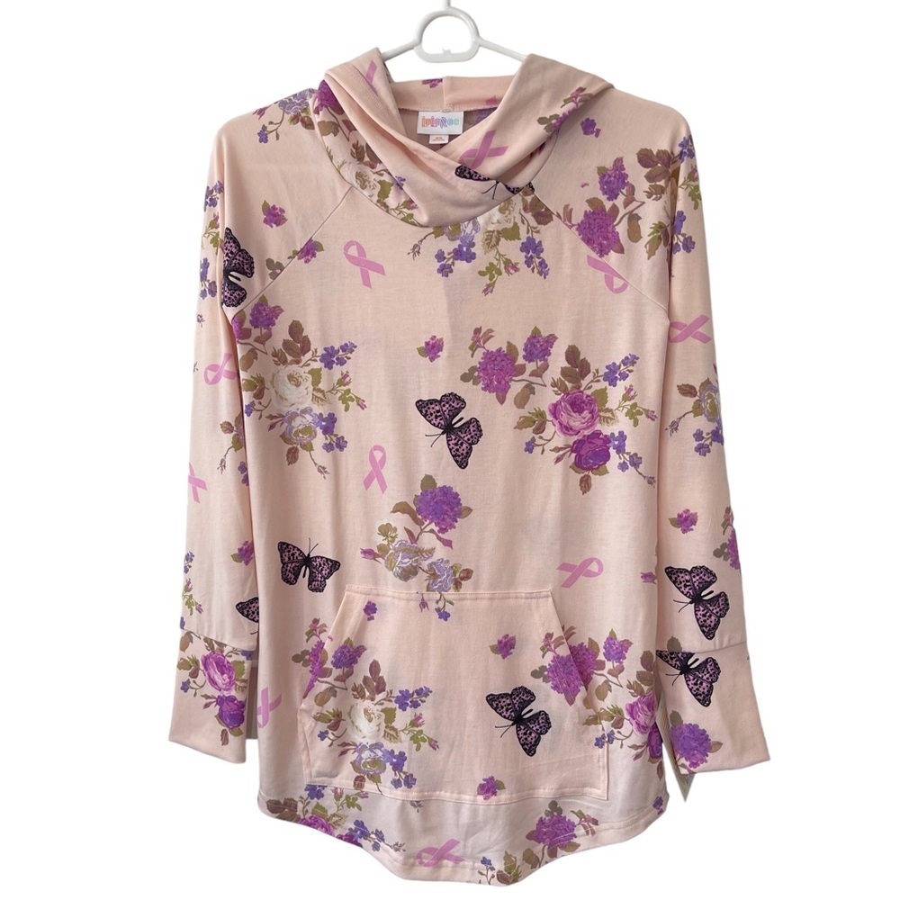 LuLaRoe Breast Cancer Awareness, hoodie Pink Floral Butterfly lightweight